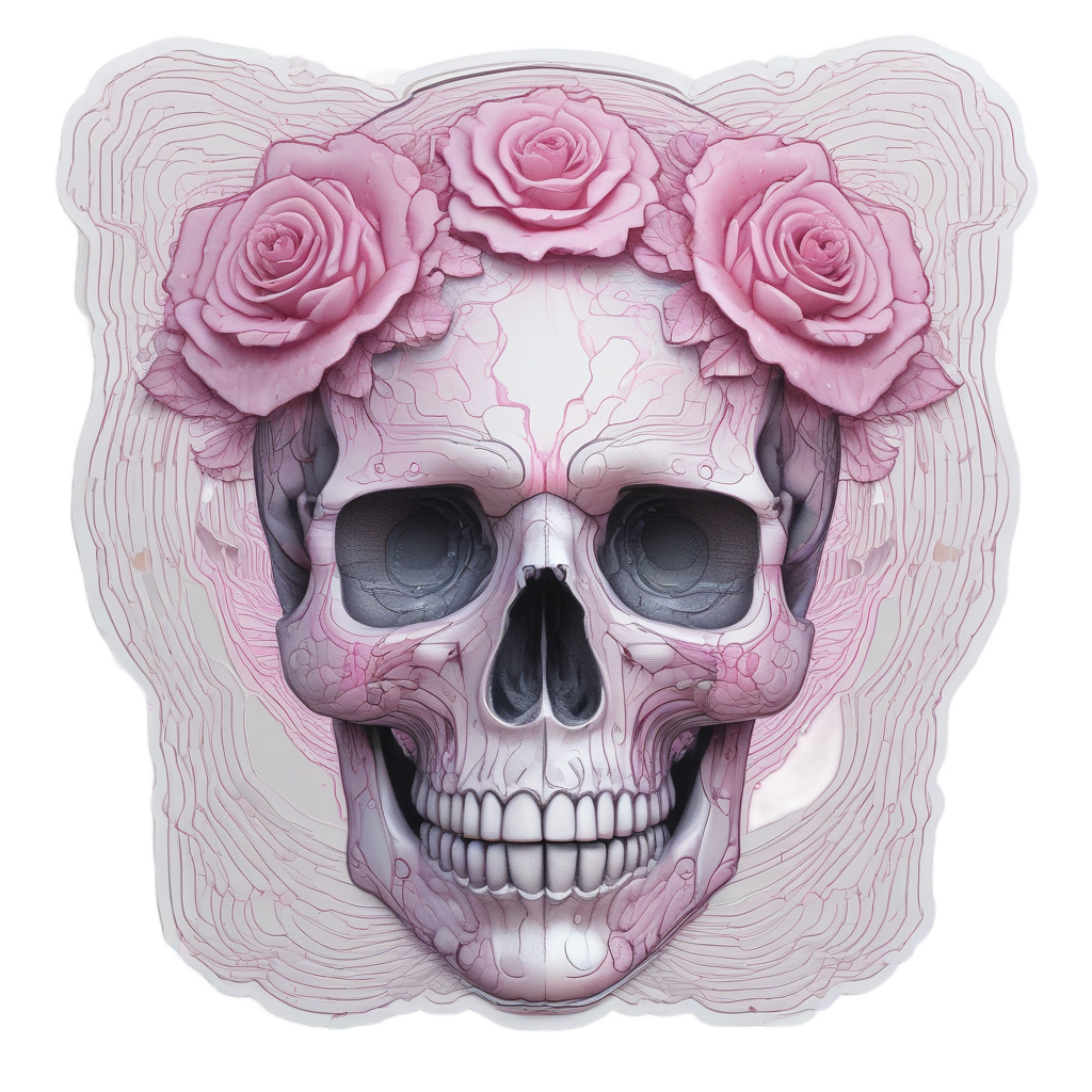 Skull with Rose Circuits — neon cyber skull stickers