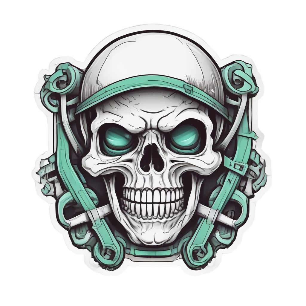 Skull with Spanner — biker & chrome skull stickers