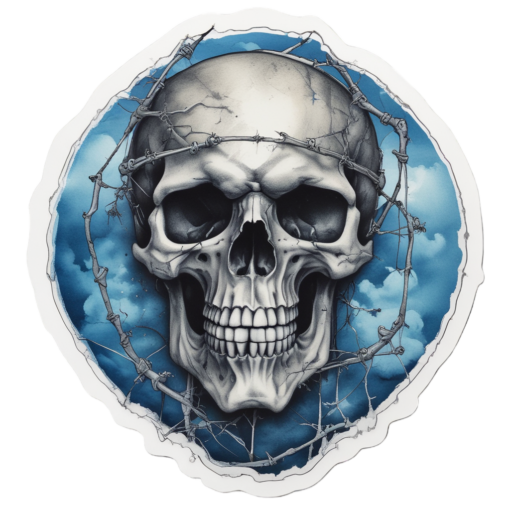 Skull with Storm Clouds — barbed wire stickers