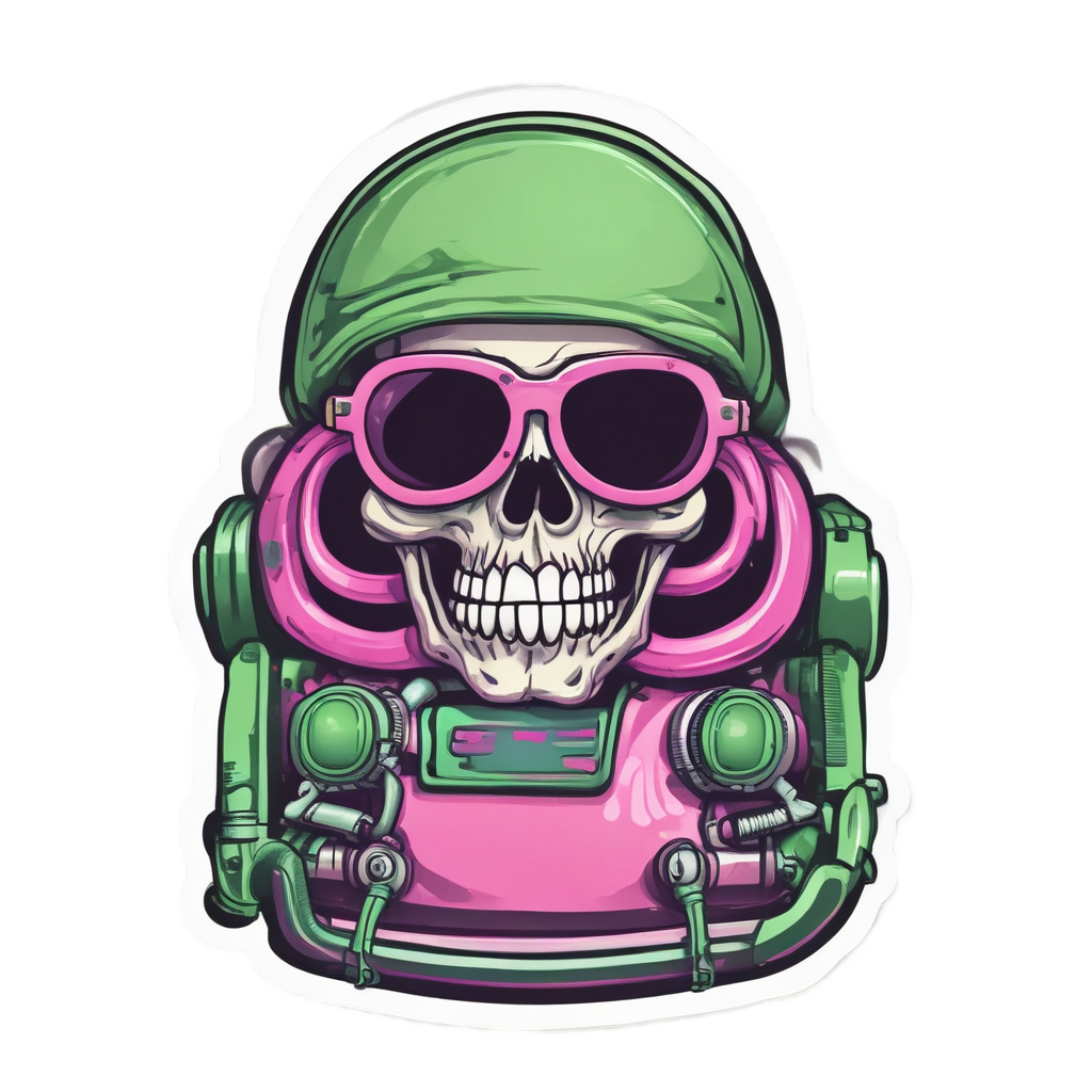 Skull with Sunglasses on Tank — biker & chrome skull stickers