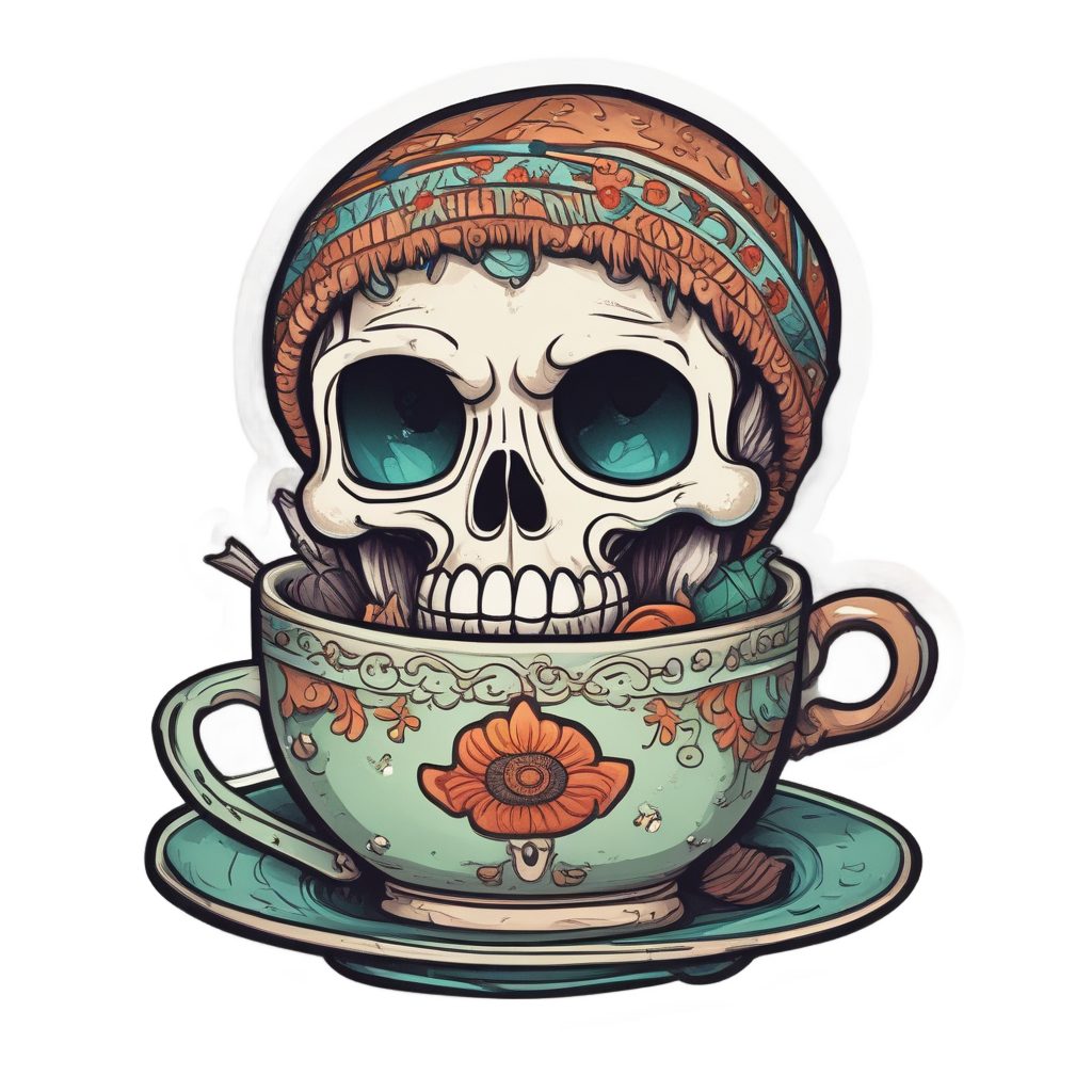 Skull with Tea Cup — boho skull stickers