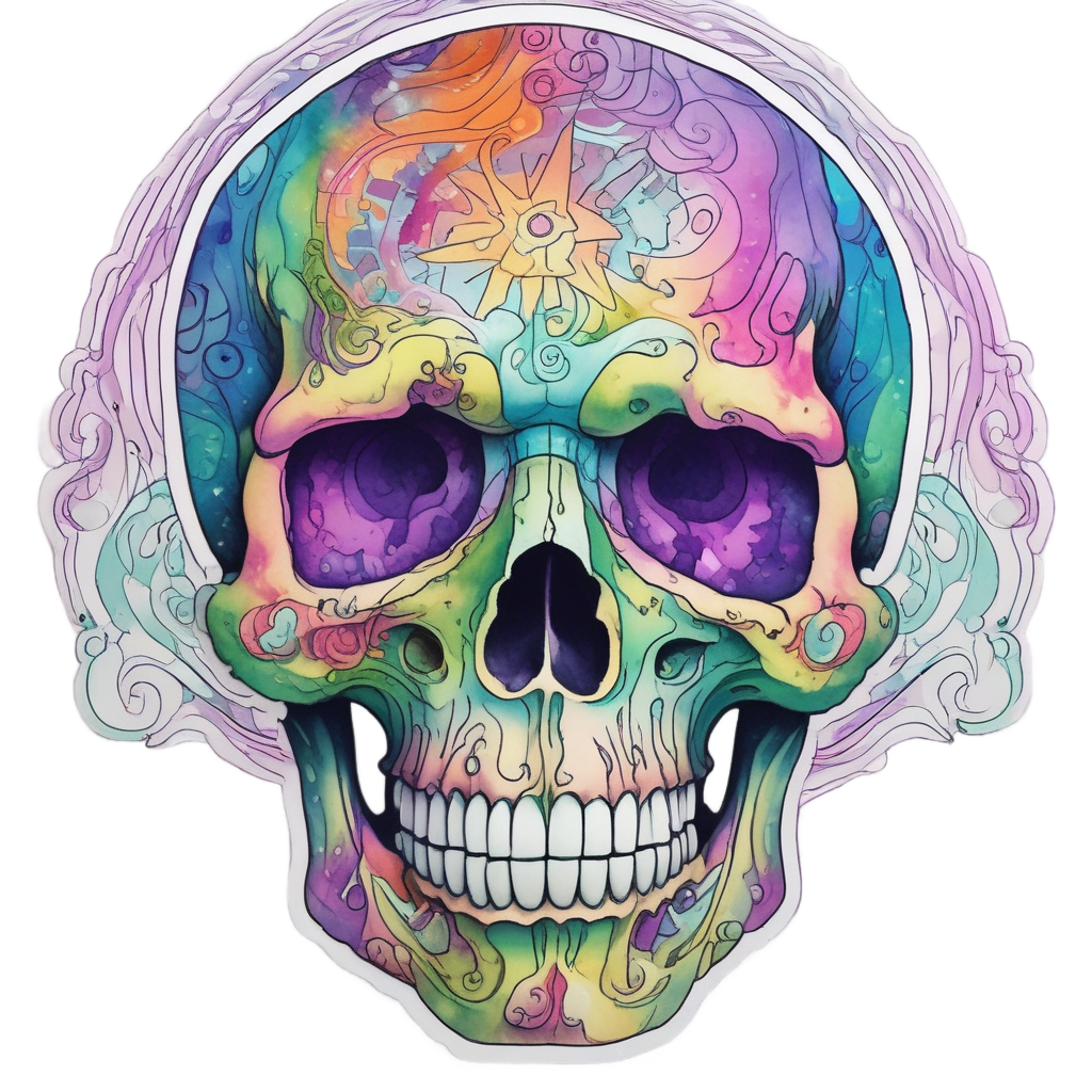 Skull with Tie-Dye Patterns — minimal skull stickers