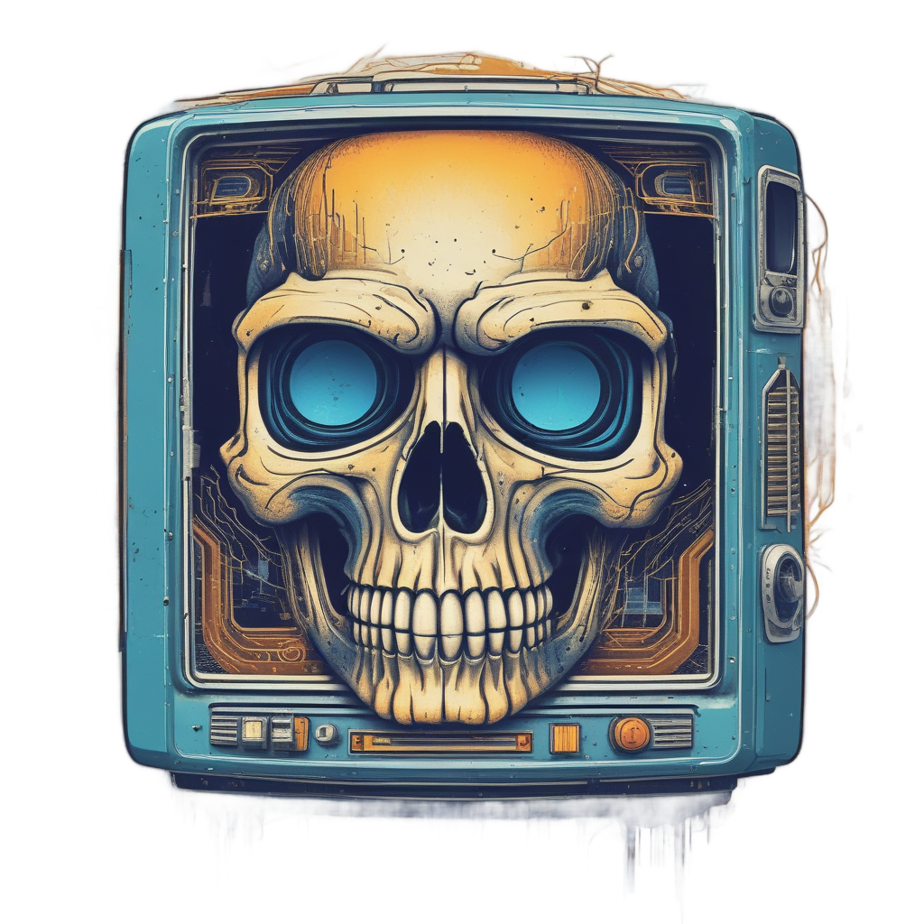 Skull with TV Head — neon cyber skull stickers
