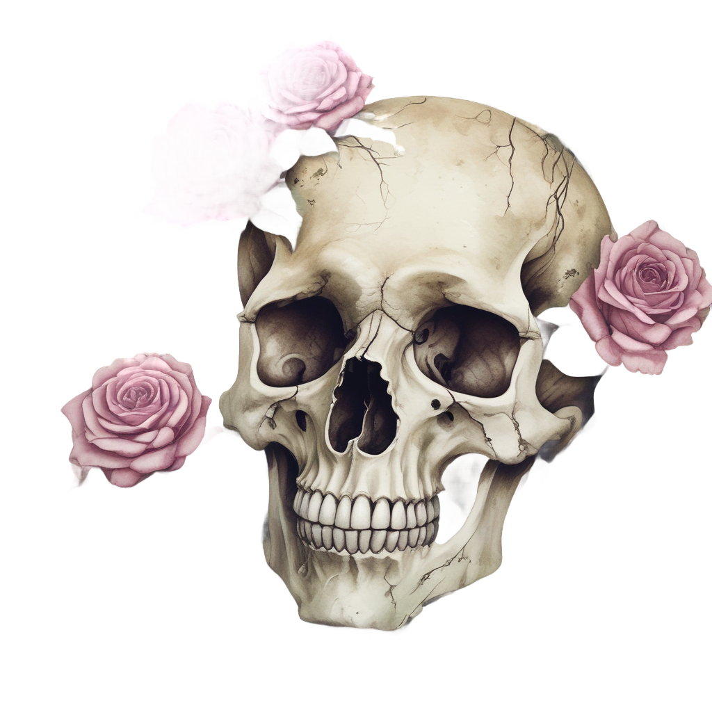 Skull with Vine Rose — watercolor skull & roses stickers