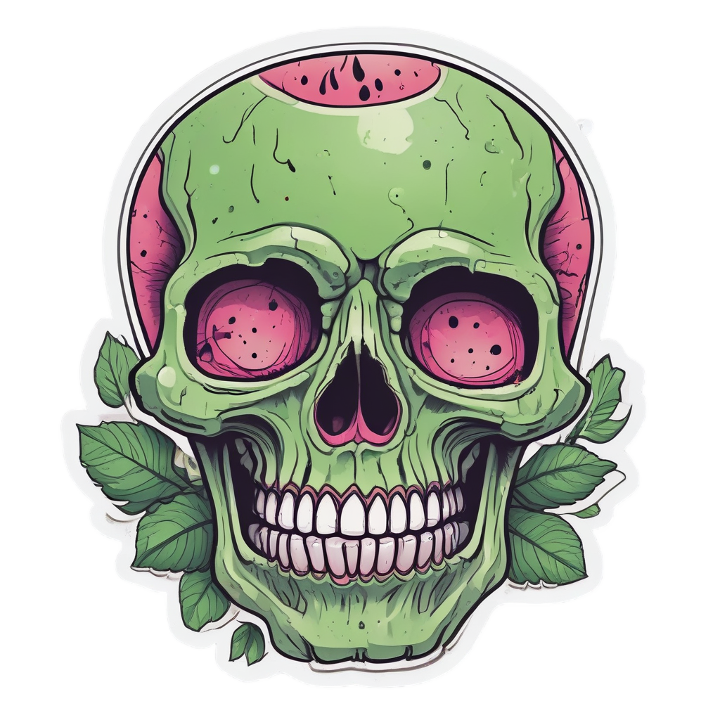 Skull with Watermelon Slice — food & drink stickers