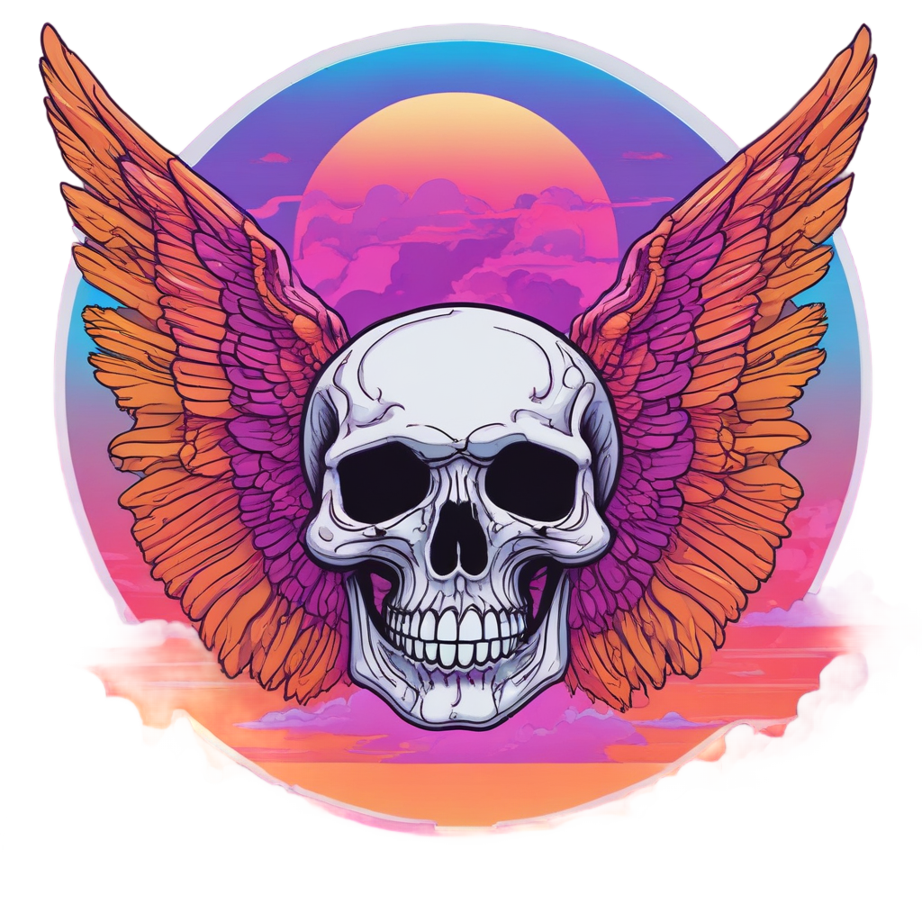 Skull with Wings — neon cyber skull stickers