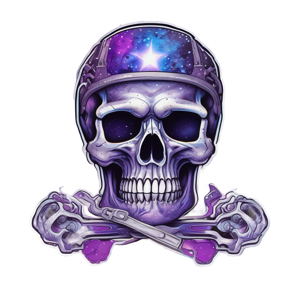 Skull Wrench Galaxy — biker & chrome skull stickers