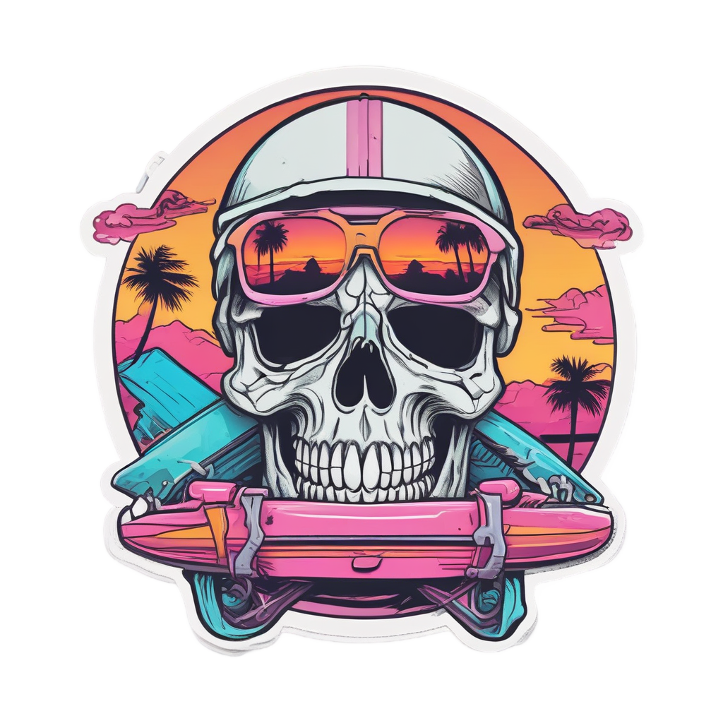 Skull Wrench Surfer — biker & chrome skull stickers