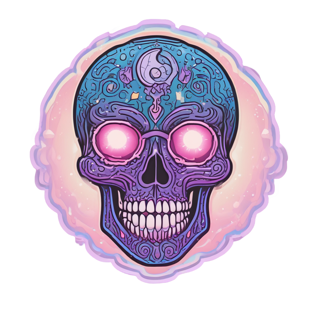 Sleeping Neon Heart Calavera — sugar skull stickers