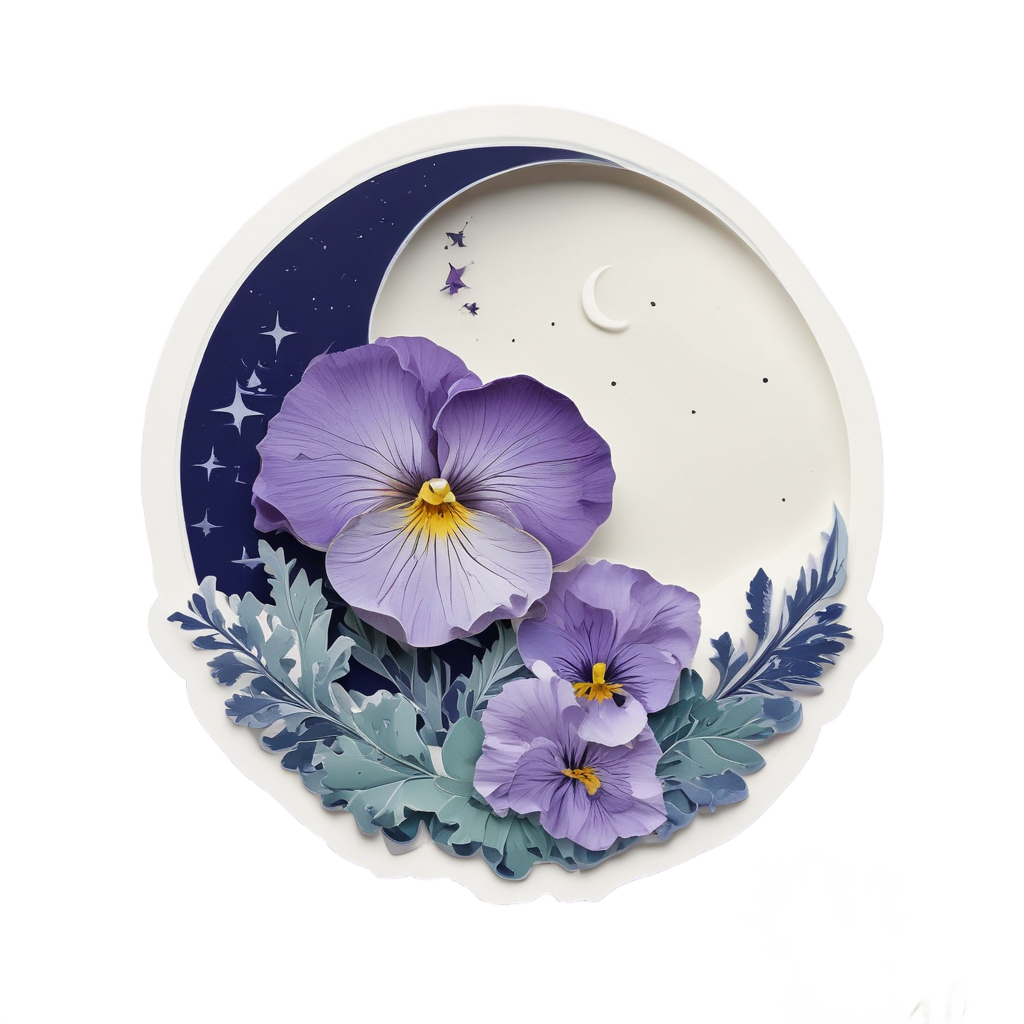 Sleeping Pansy Moon — pressed flowers stickers