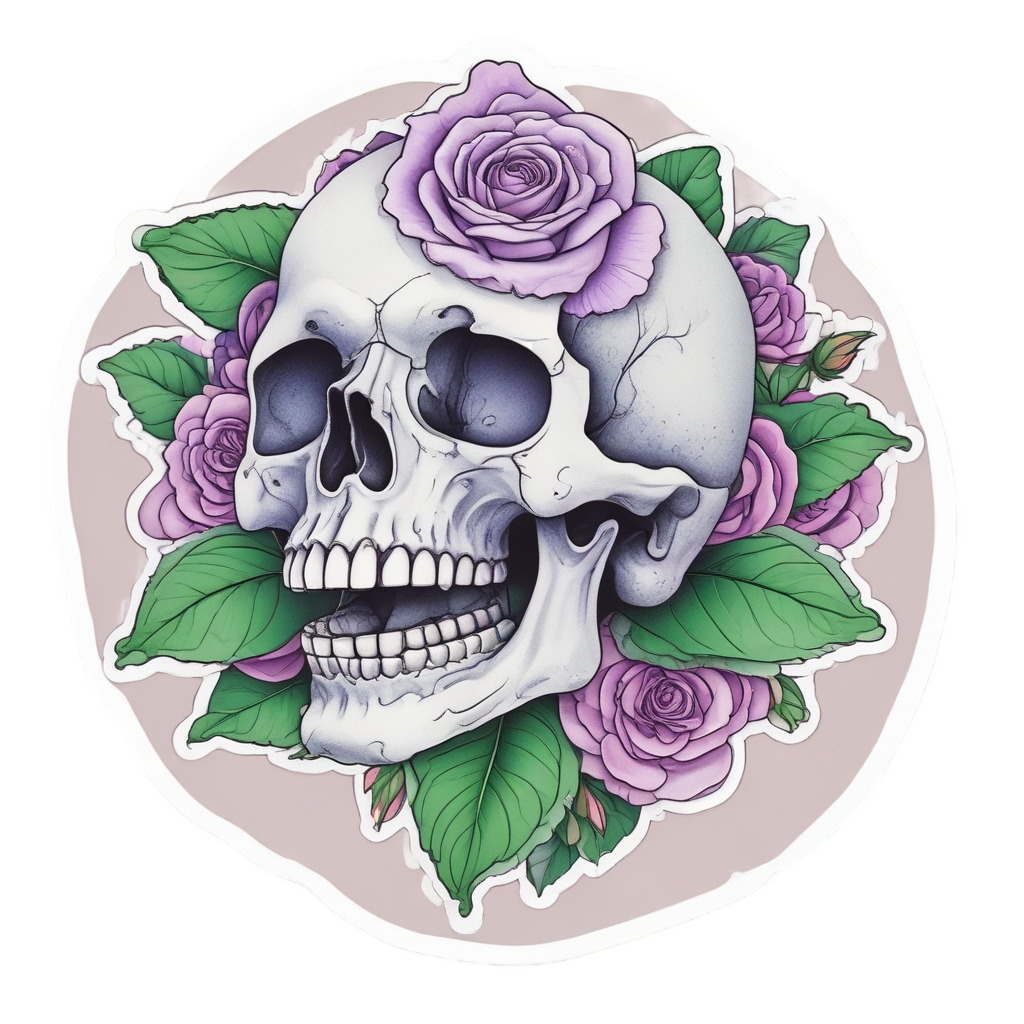 Sleeping Skull on Rose — watercolor skull & roses stickers