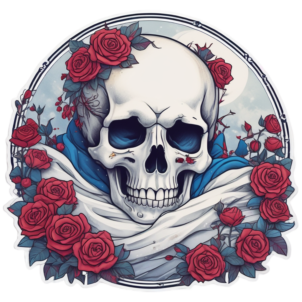 sleeping thorn skull — watercolor skull & roses stickers