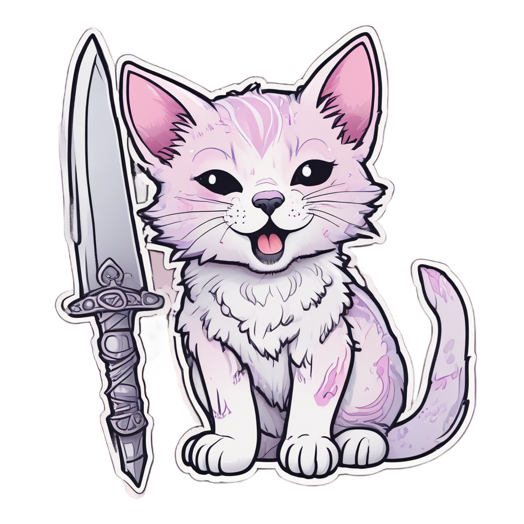 Sleepy Bladed Kitten — blackwork flash stickers