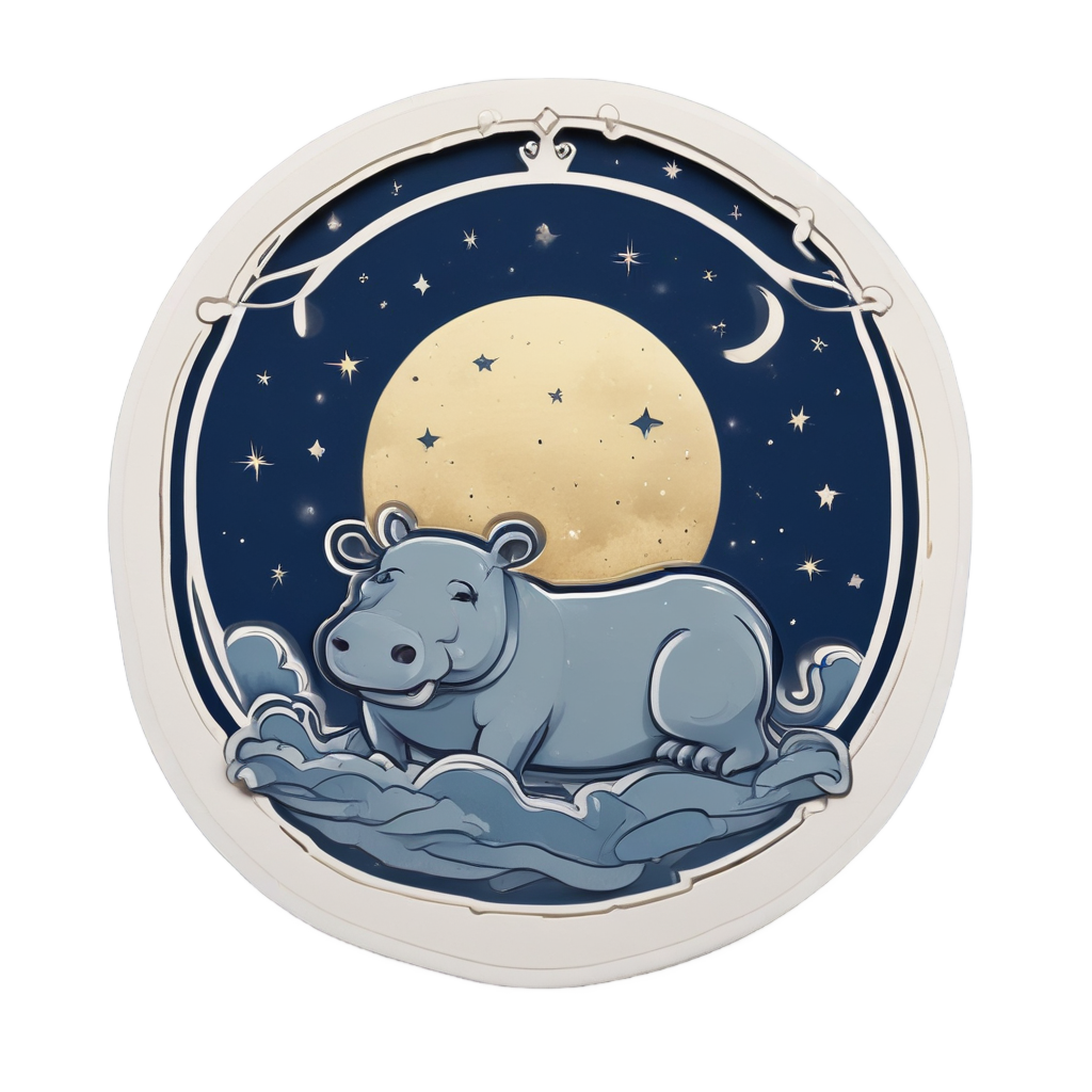 Sleepy Hippo Under Moon — safari nursery stickers