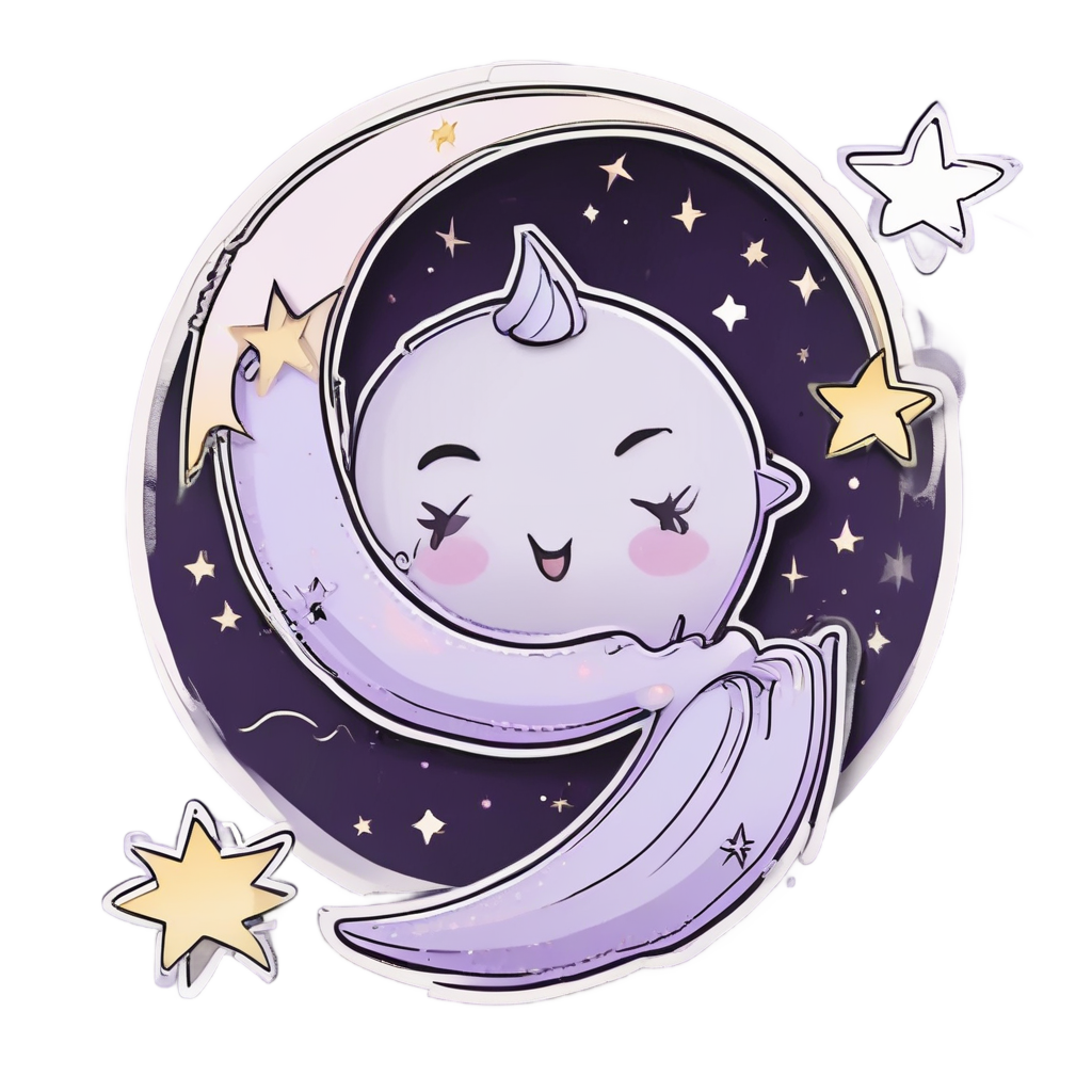 Sleepy Moon in Pajamas — fine-line flash stickers