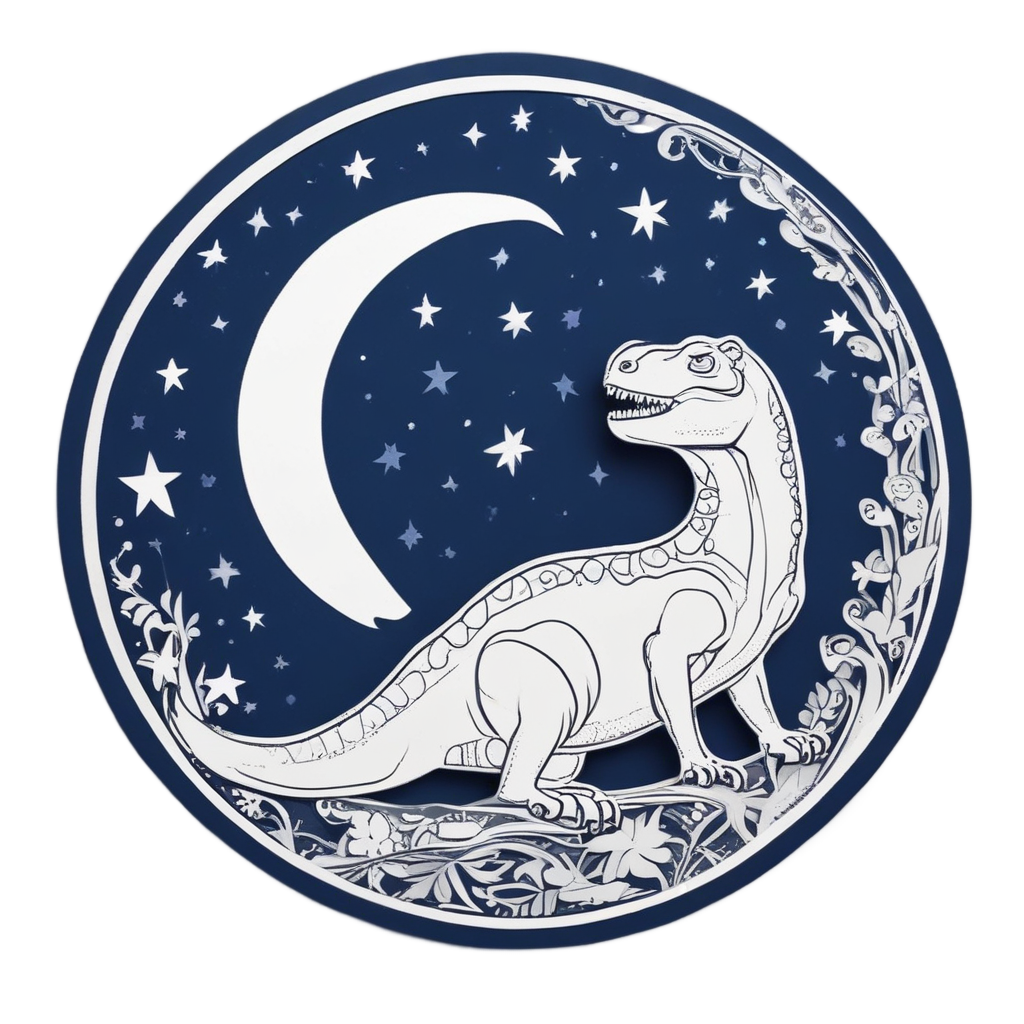 Sleepy Rex under Moon — dinosaurs stickers