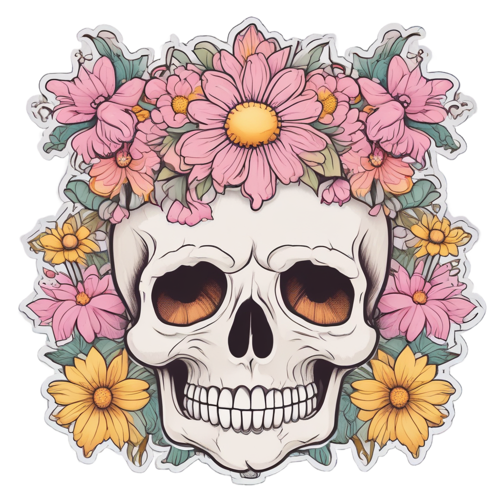 Smiling Flower Skull — cute skull stickers