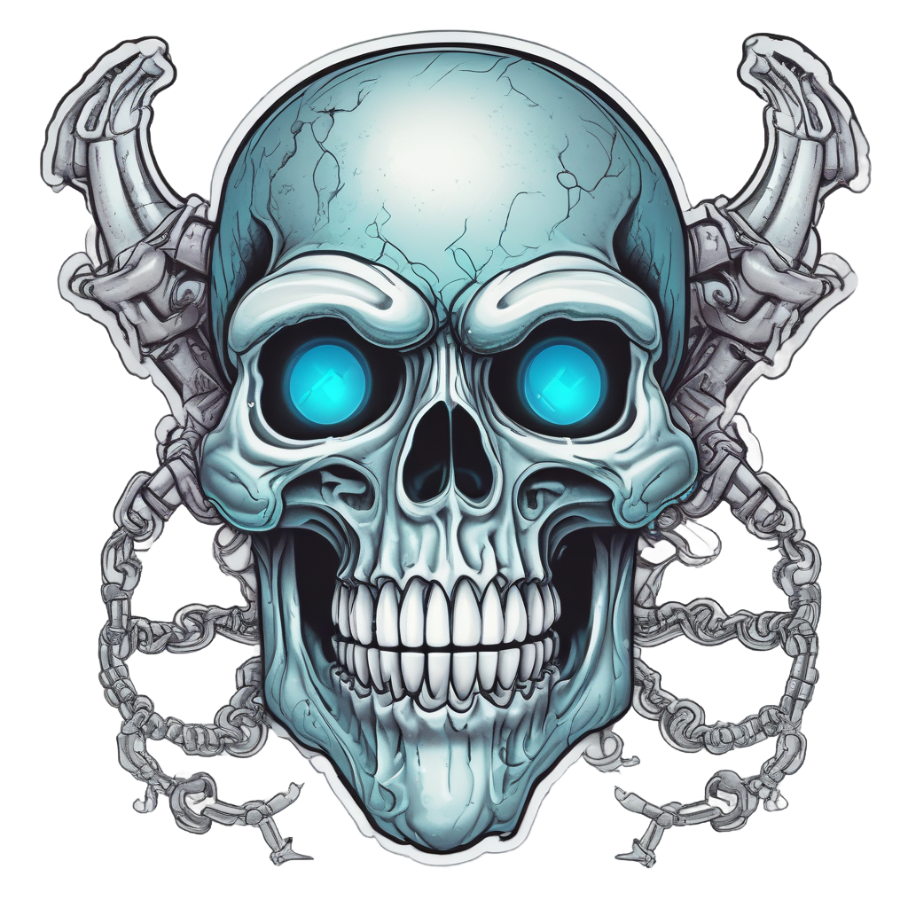 Smiling Piston Skull — biker & chrome skull stickers