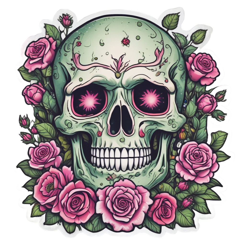 Smiling Skull Bouquet — watercolor skull & roses stickers