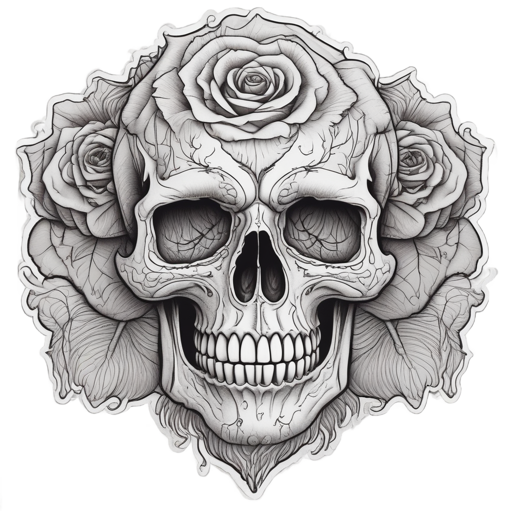 Smiling Skull Rose — line-art skull stickers