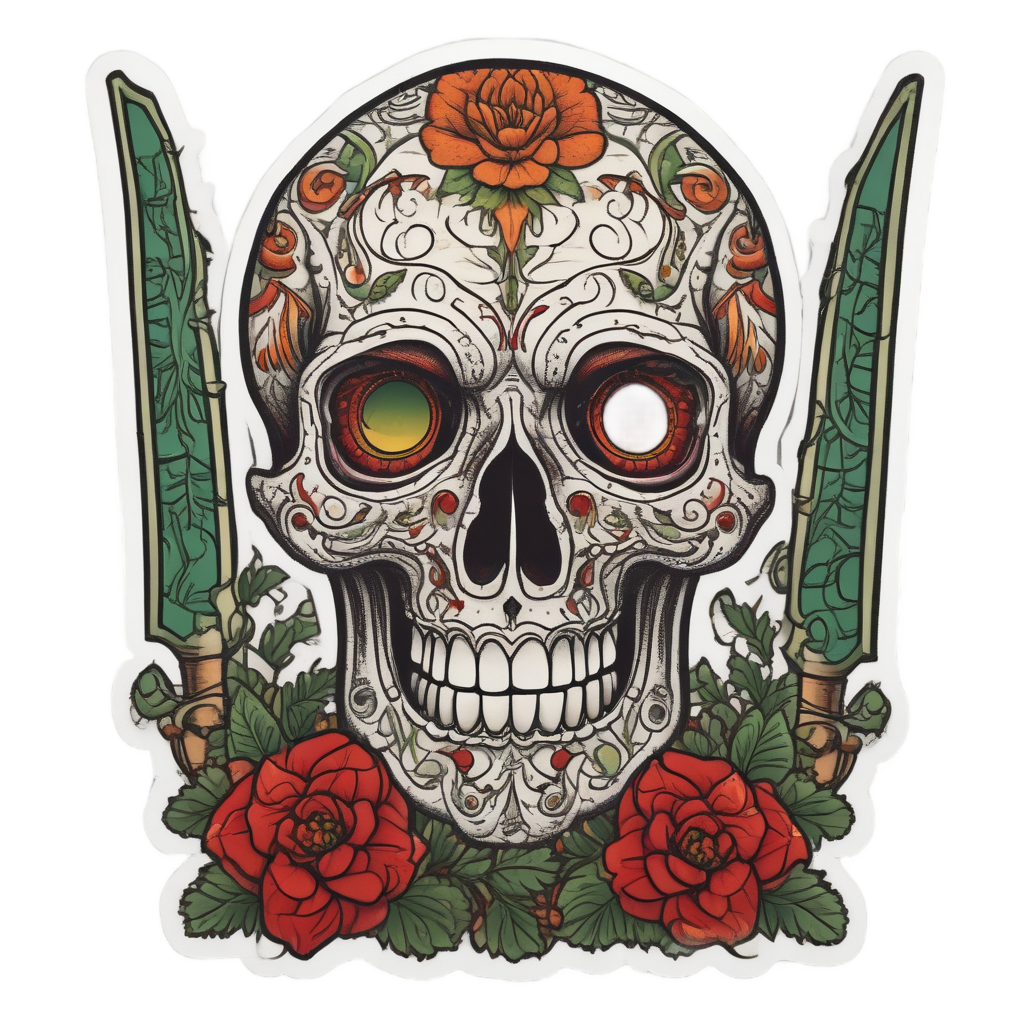Smirking Calavera with Dagger — sugar skull stickers