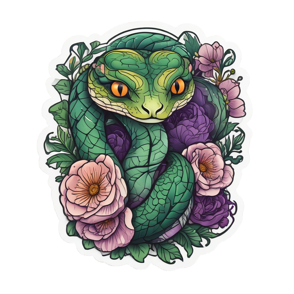Snake and Ranunculus Coil — bouquets stickers