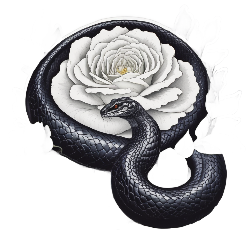 Snake Guarding a Rose — snake, dagger & rose stickers