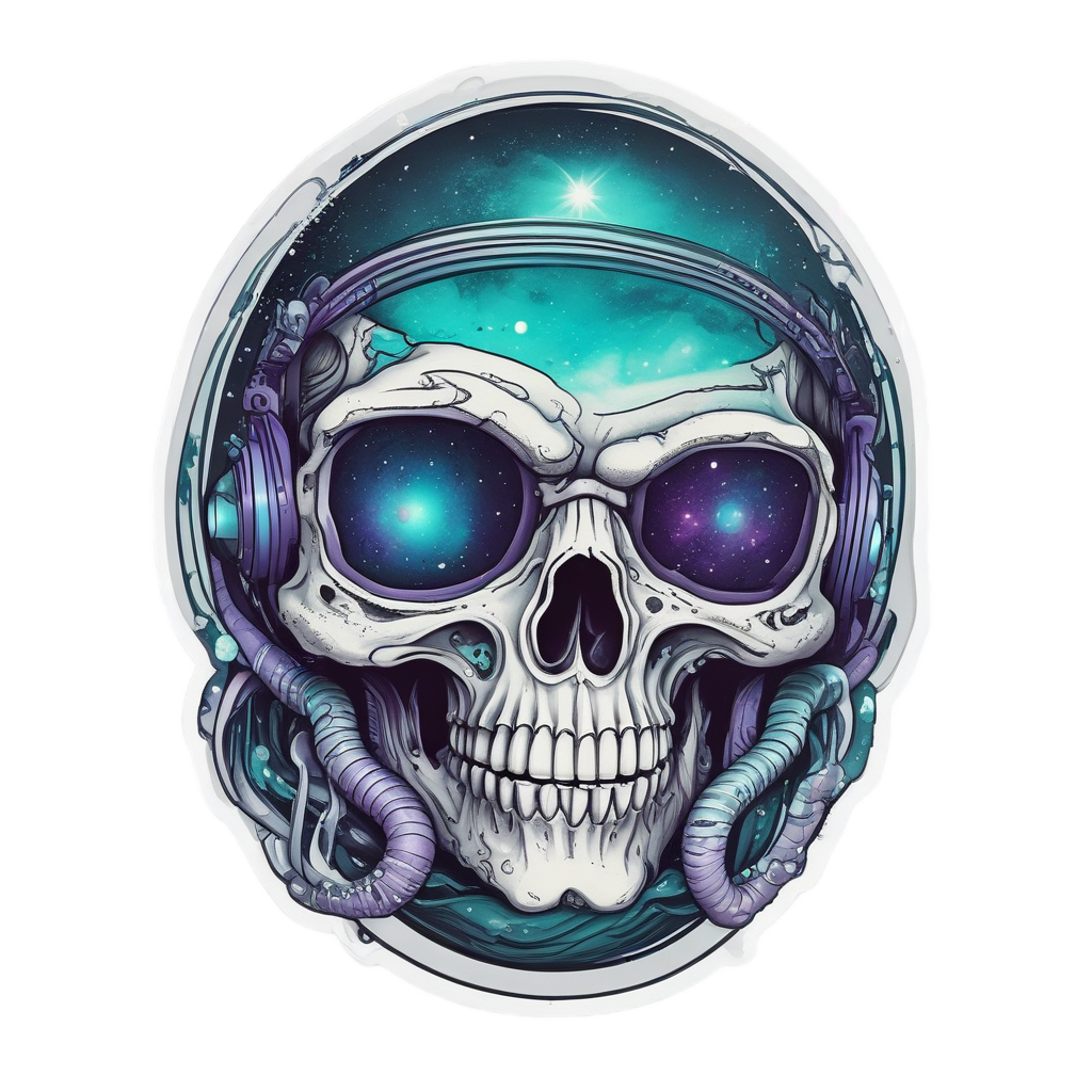 Snake Skull Astronaut — line-art skull stickers