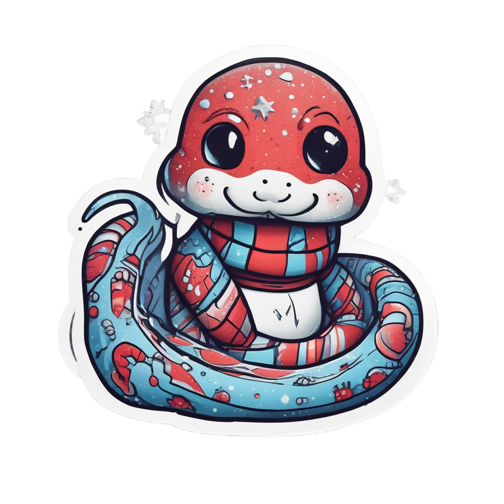 Snake with Scarf in Snow — blackwork flash stickers