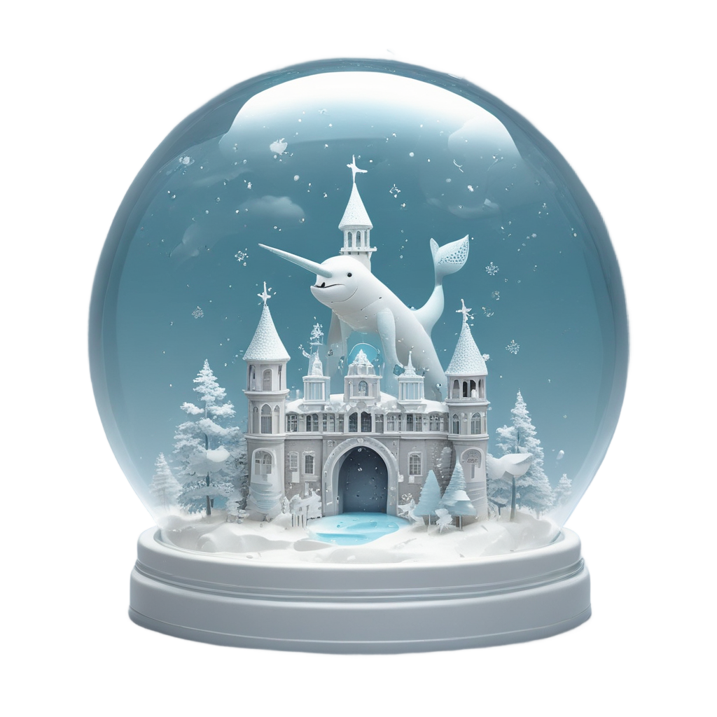 Narwhal inside snow globe