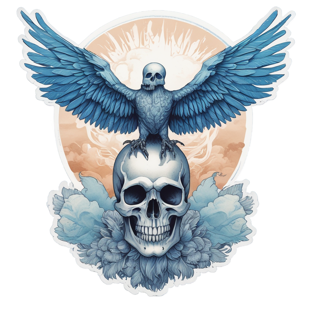 Soaring Skull with Wings — minimal skull stickers