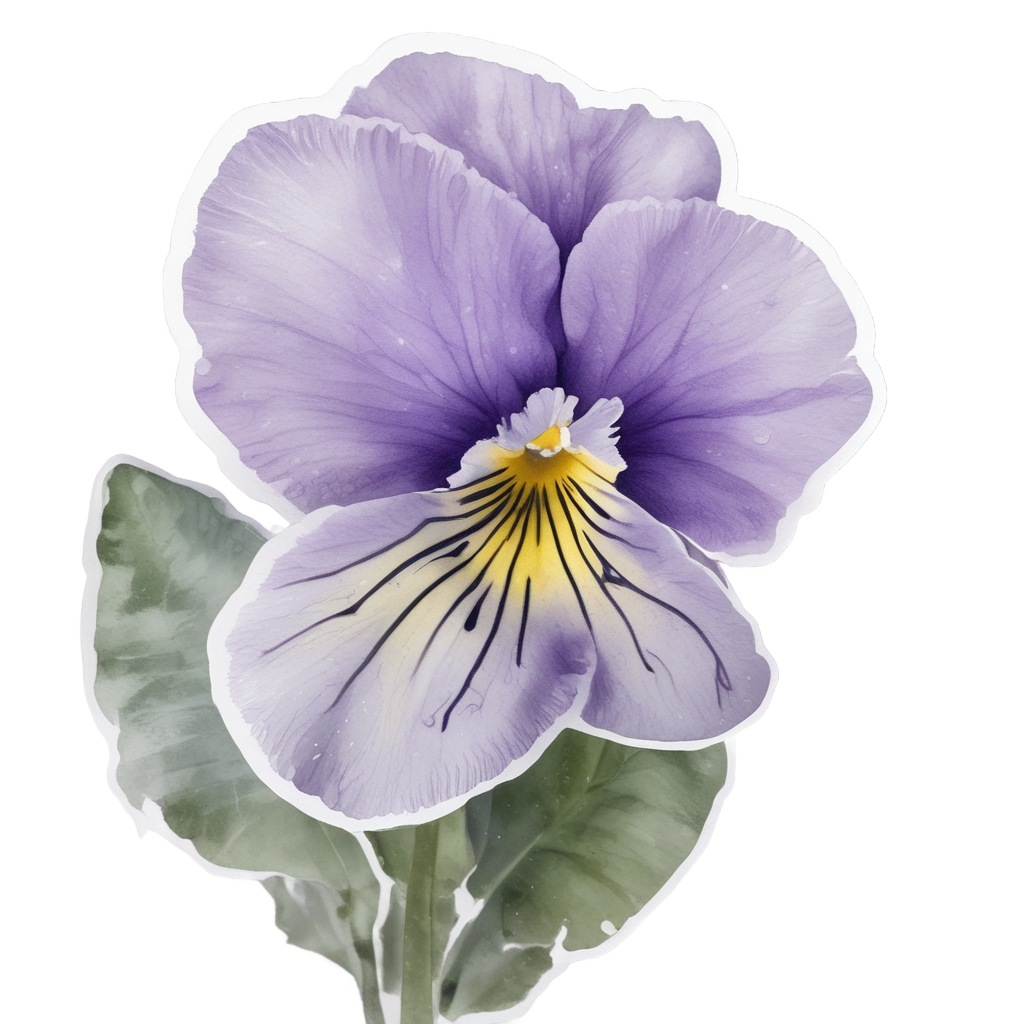 Solemn Pansy in Rain — pressed flowers stickers