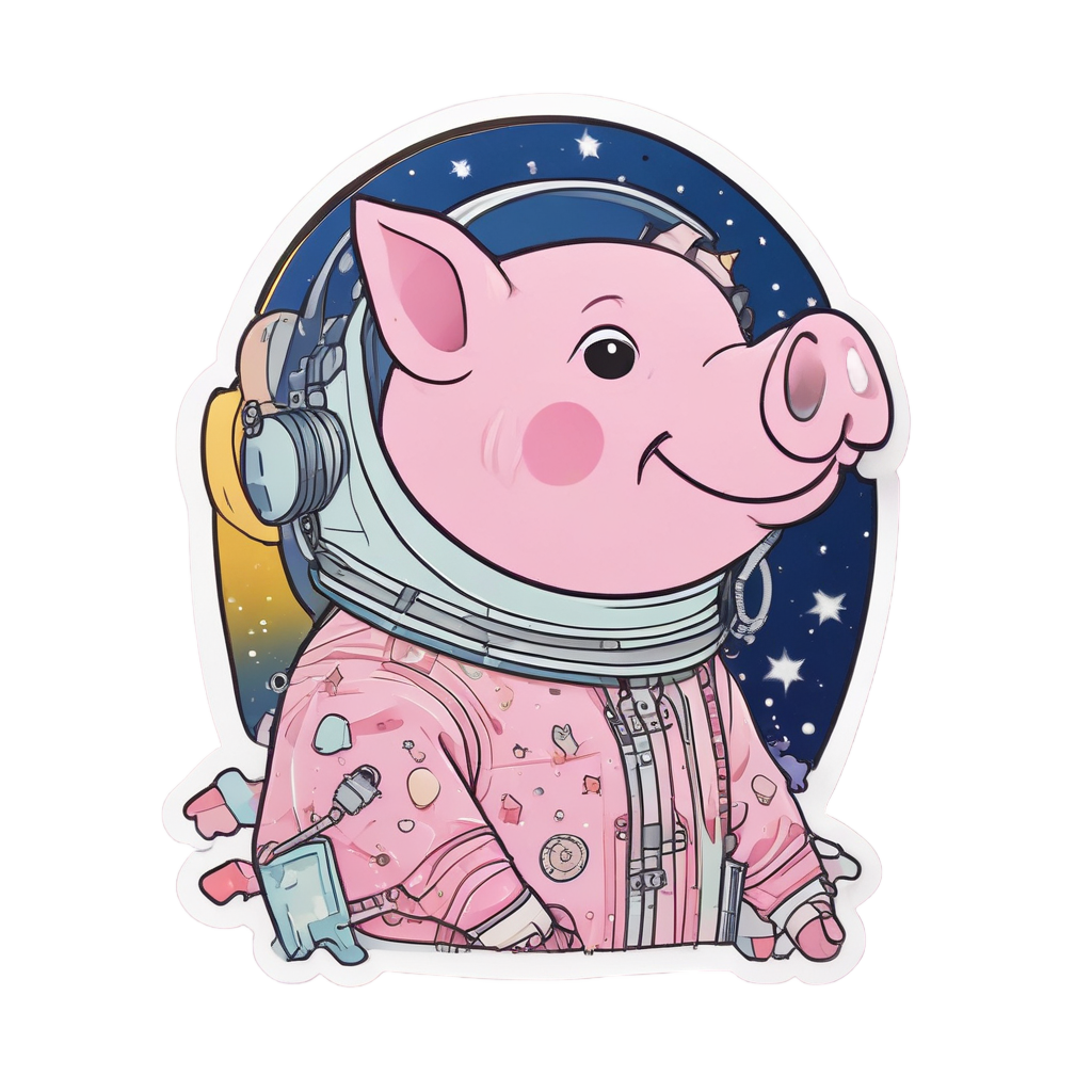 Space Pig with Rocket — farm animals stickers
