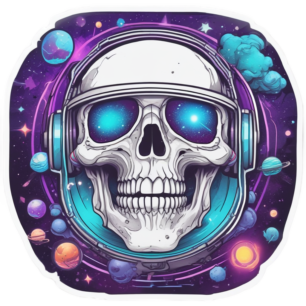 Space Skull with Planets — neon cyber skull stickers
