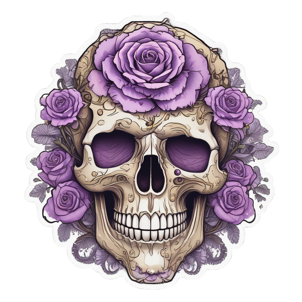 Spectral Rose Skull — line-art skull stickers