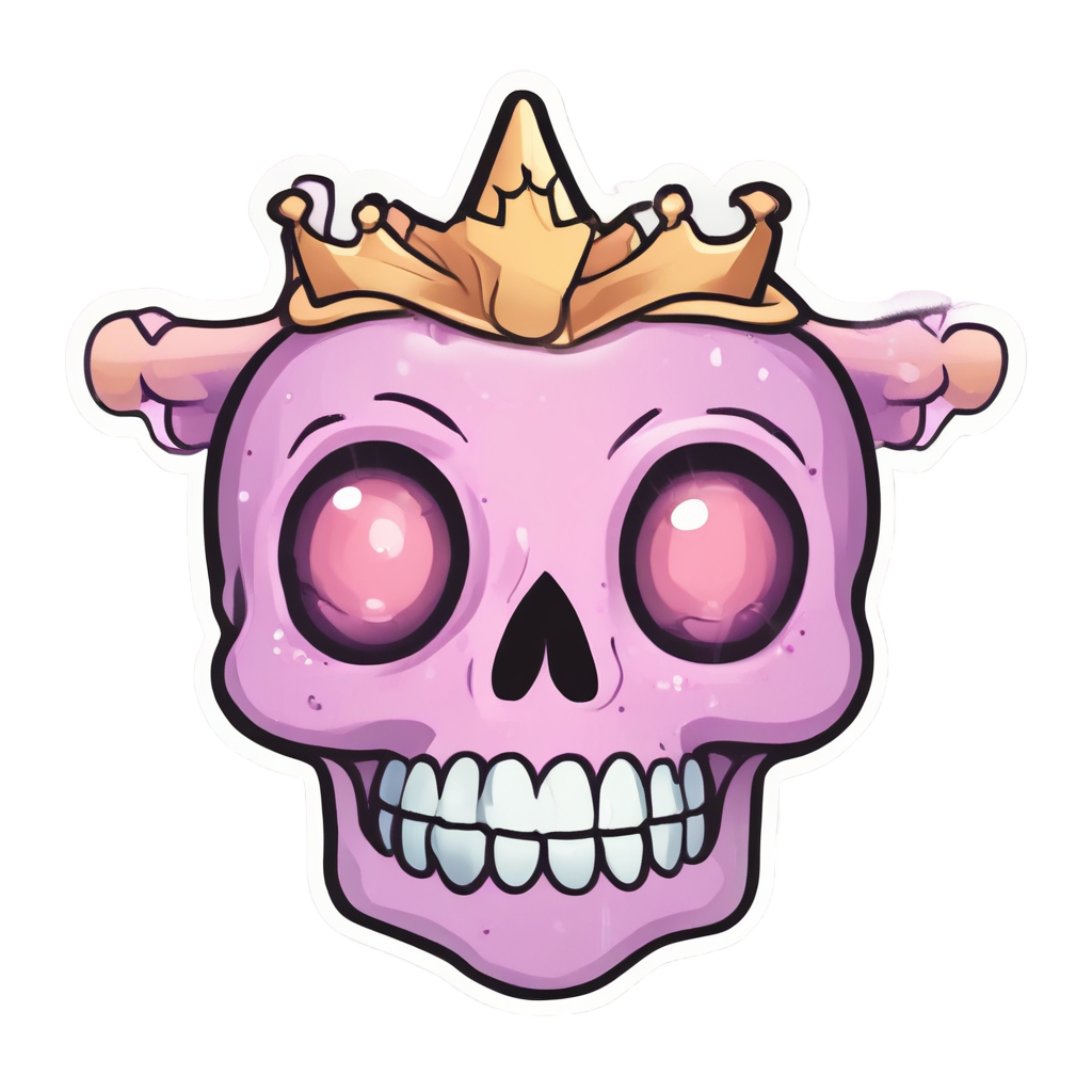 Star-Crown Smiling Skull — line-art skull stickers
