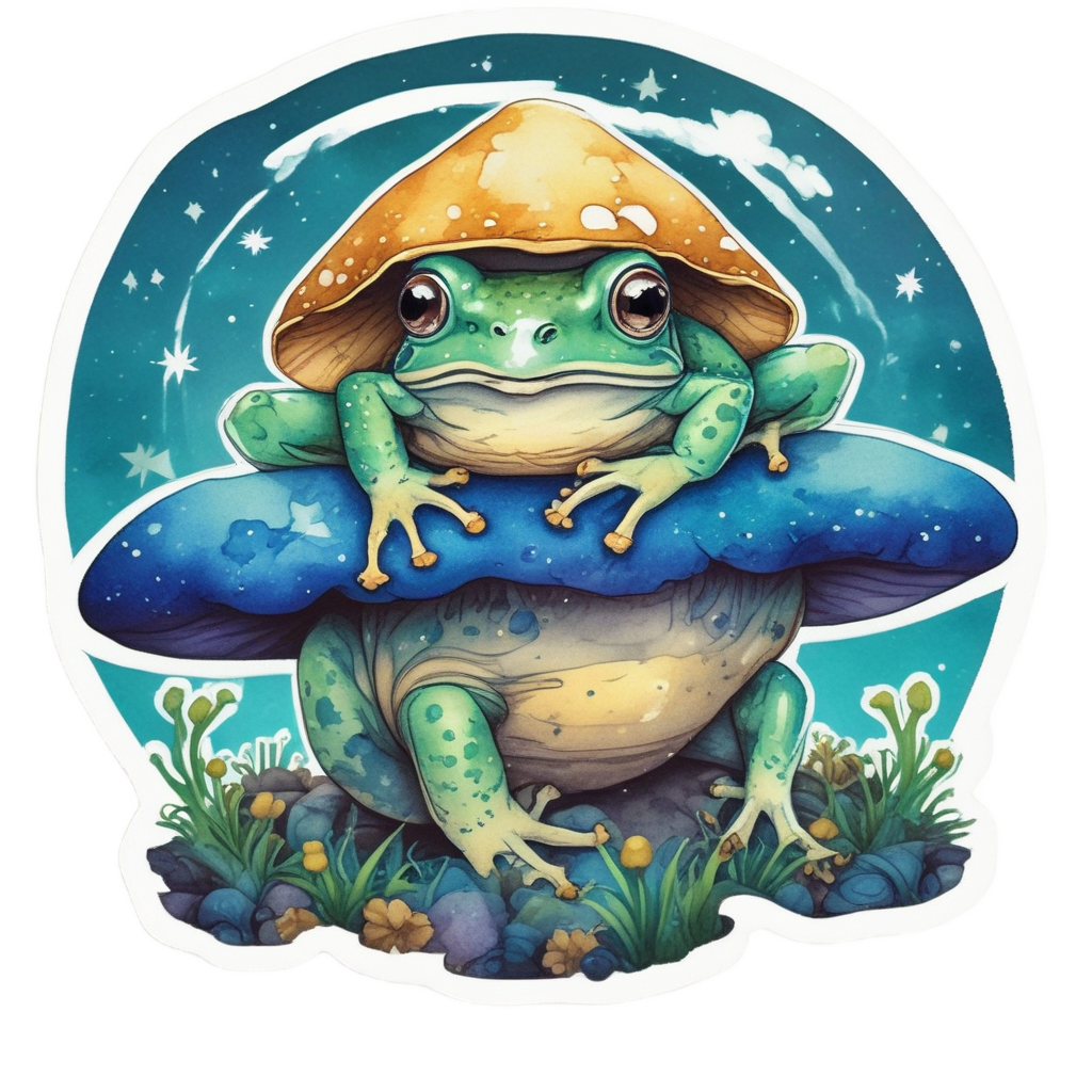 Star-Gazing Frog on Mushroom — forest floor stickers