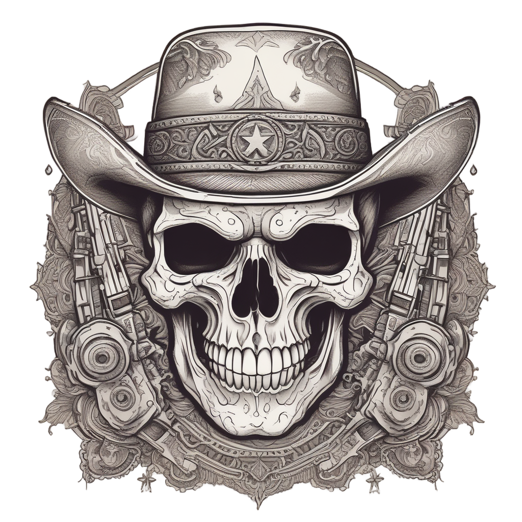 Star Gun Slinger Skull — line-art skull stickers