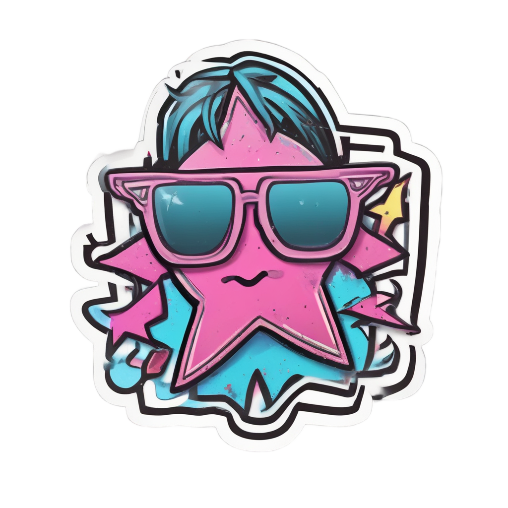 Star with Sunglasses — fine-line flash stickers