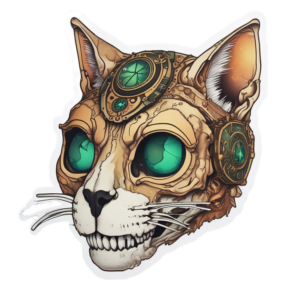 Steampunk Kitty Skull — cat stickers