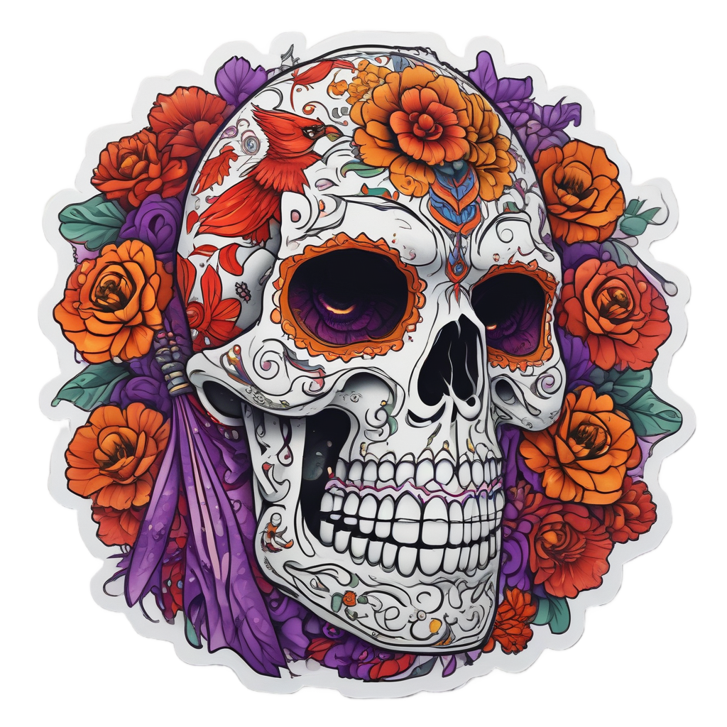 Sugar Skull Cardinal — birds stickers
