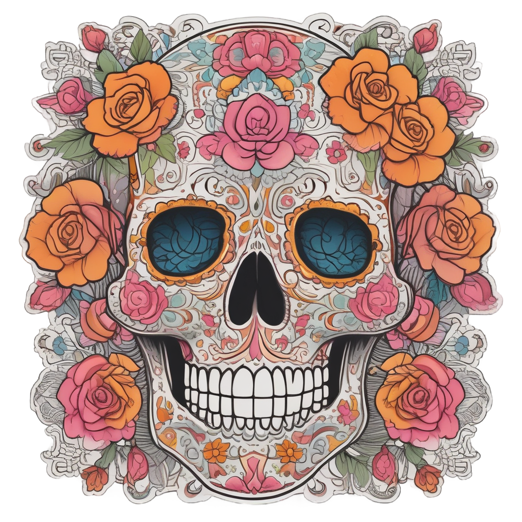 Sugar Skull Rose — line-art skull stickers