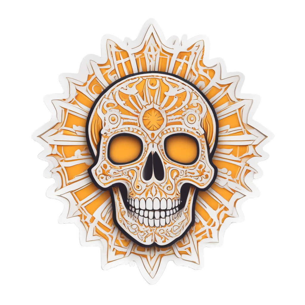 Sunburst Skull Smile — neon cyber skull stickers