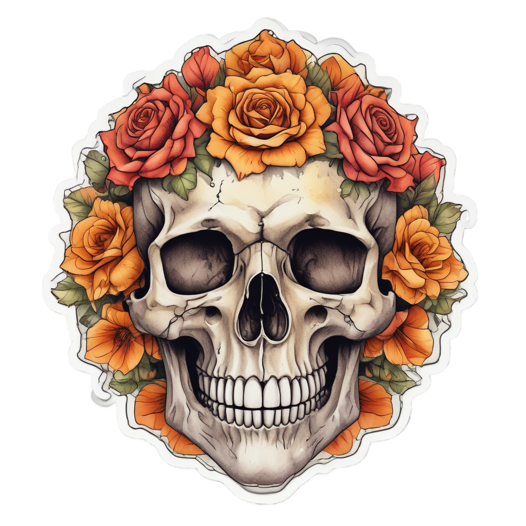 Sunflower Rose Skull — watercolor skull & roses stickers