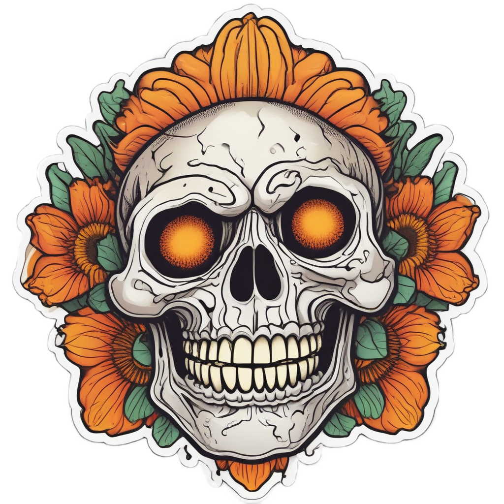 Sunflower Skull Grin — line-art skull stickers