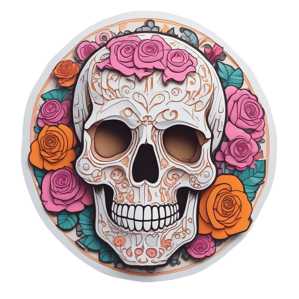 Sunrise Skeleton Posy — watercolor skull & roses stickers