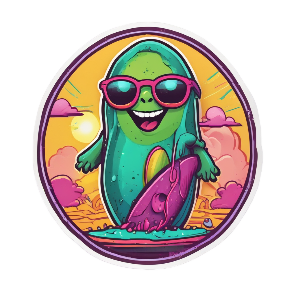 Surfer Avocado Riding Wave — cute food stickers
