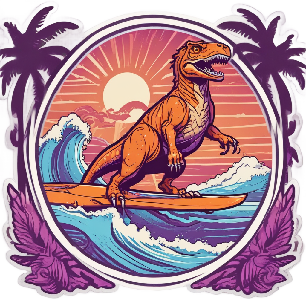 Surfing Retro Raptor — dinosaurs stickers