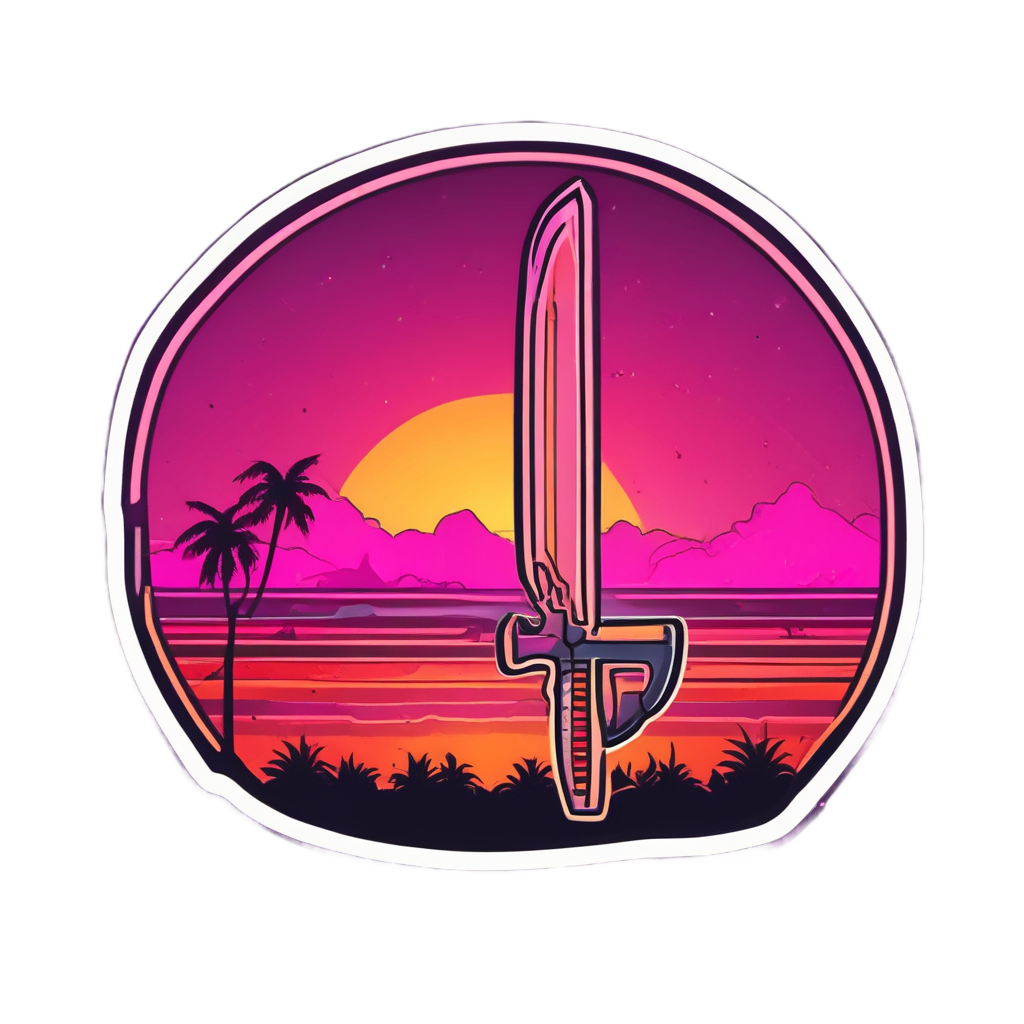 Synthwave Sunset Machete — horror stickers