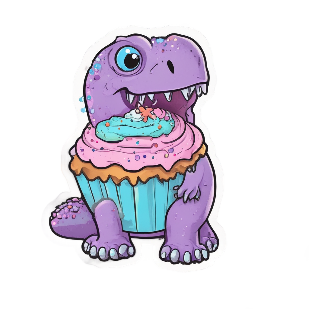 T-Rex with Giant Cupcake — dinosaurs stickers